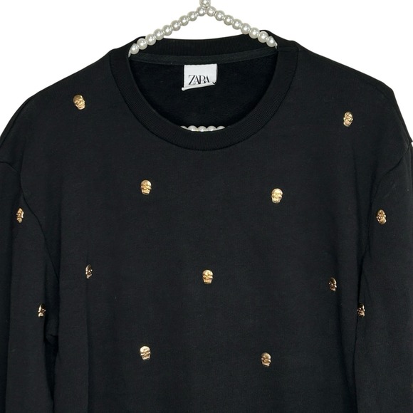 Zara Skull Studded Crewneck Sweatshirt Med Whimsigoth Rock Festival Punk Black - Picture 4 of 10